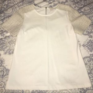 J Crew Ivory and Gold Tweed sleeve shirt